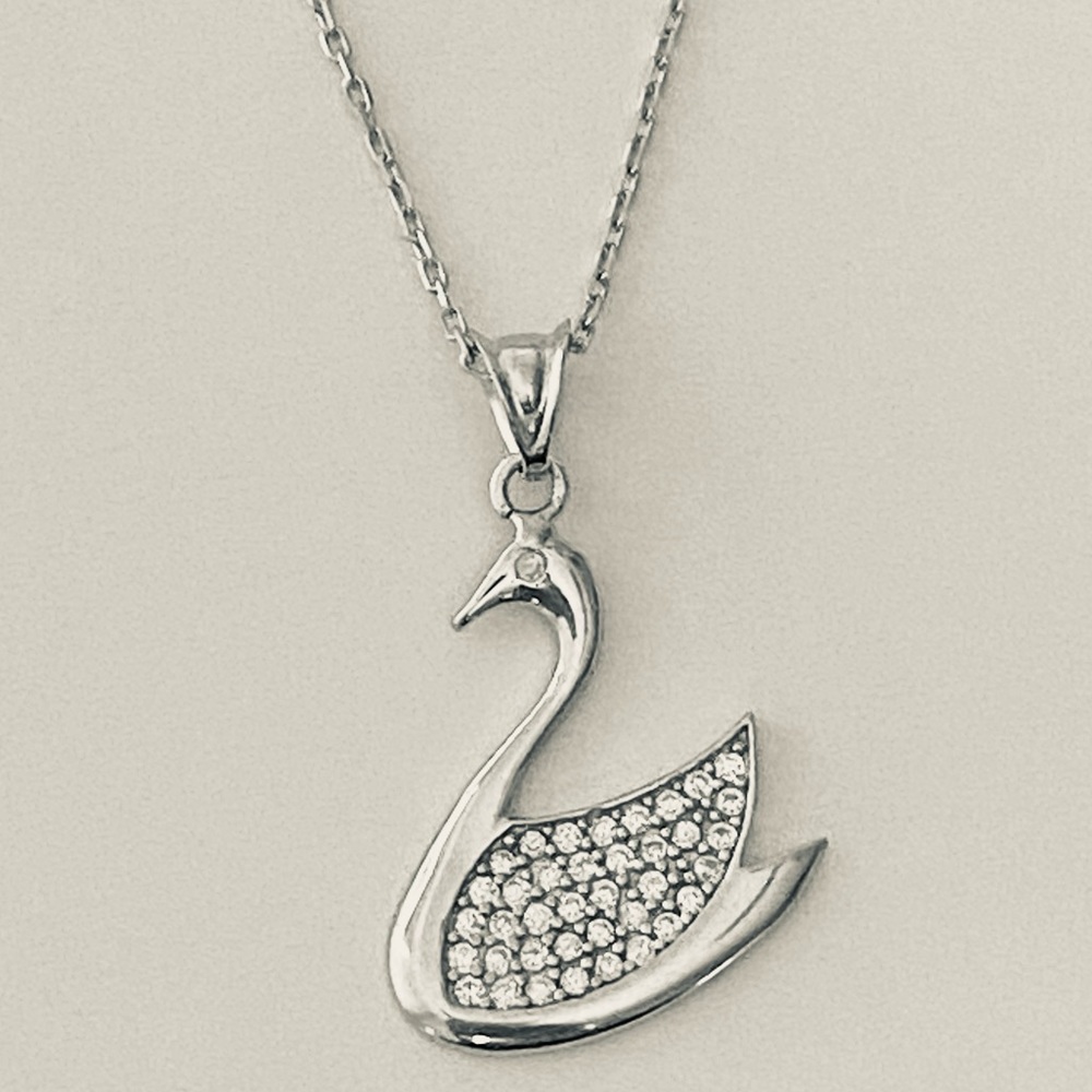 Swan 925 silver necklace cubic zirconia cz stones